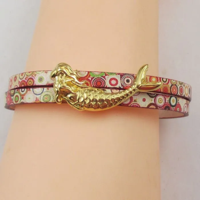 Gold Mermaid Red Circle Leather Bracelet