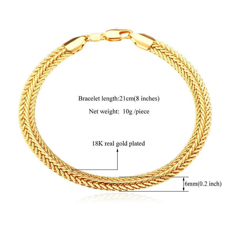 Gold Plated Bracelet New Fashion Rock Style 21 cm 0.6 cm Thick Snake Chain Bracelet Men Jewelry