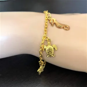 Gold Sea Life Charm Chain Bracelet