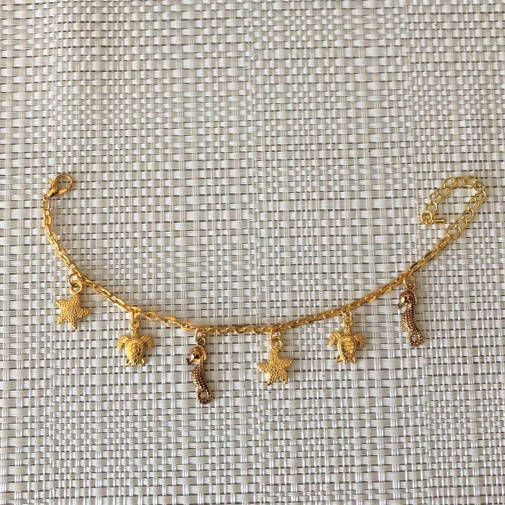 Gold Sea Life Charm Chain Bracelet