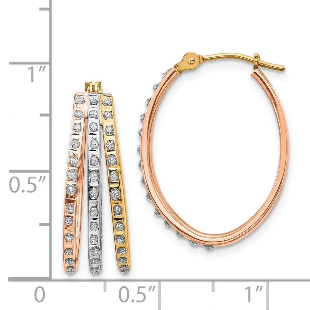 Gold Tri-Color Diamond Fascination Three Oval Hoop Earrings - Model DF287