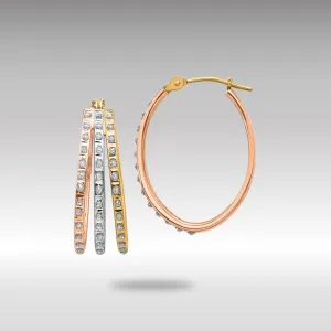 Gold Tri-Color Diamond Fascination Three Oval Hoop Earrings - Model DF287