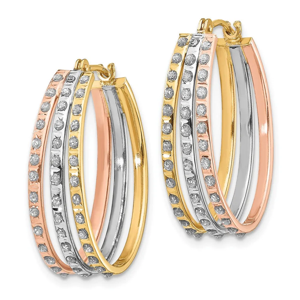 Gold Tri-Color Diamond Fascination Three Oval Hoop Earrings - Model DF287