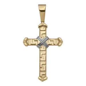 Greek Key Design Byzantine Cross Pendant 14K Yellow Gold