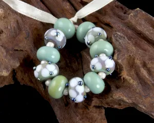 Green Floral Lampwork Beads Set SRA