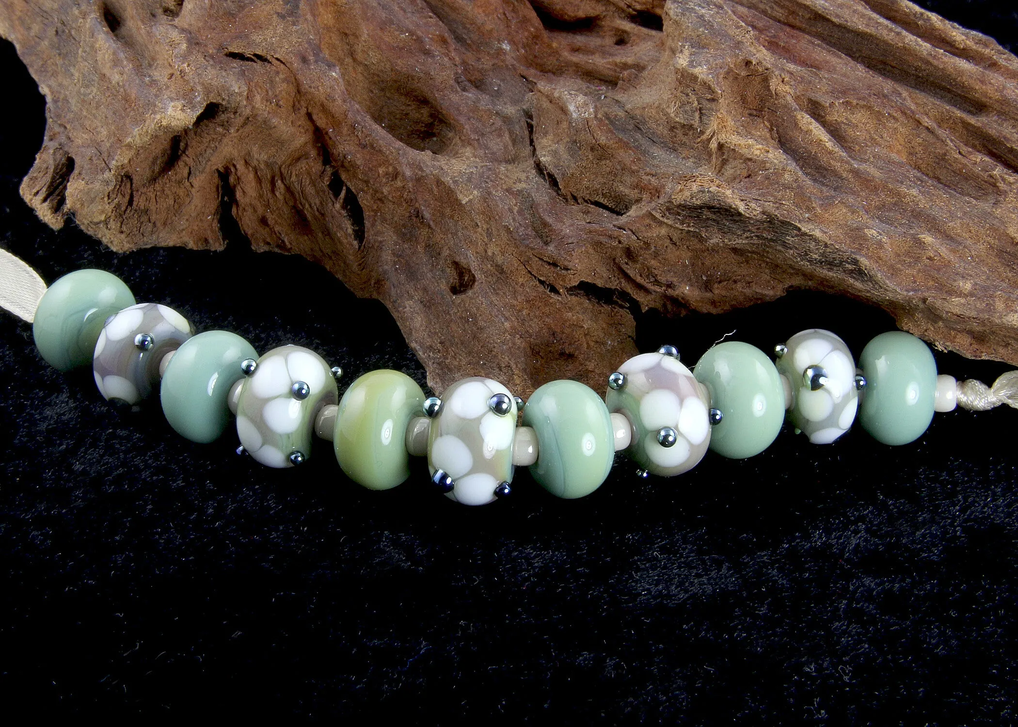 Green Floral Lampwork Beads Set SRA