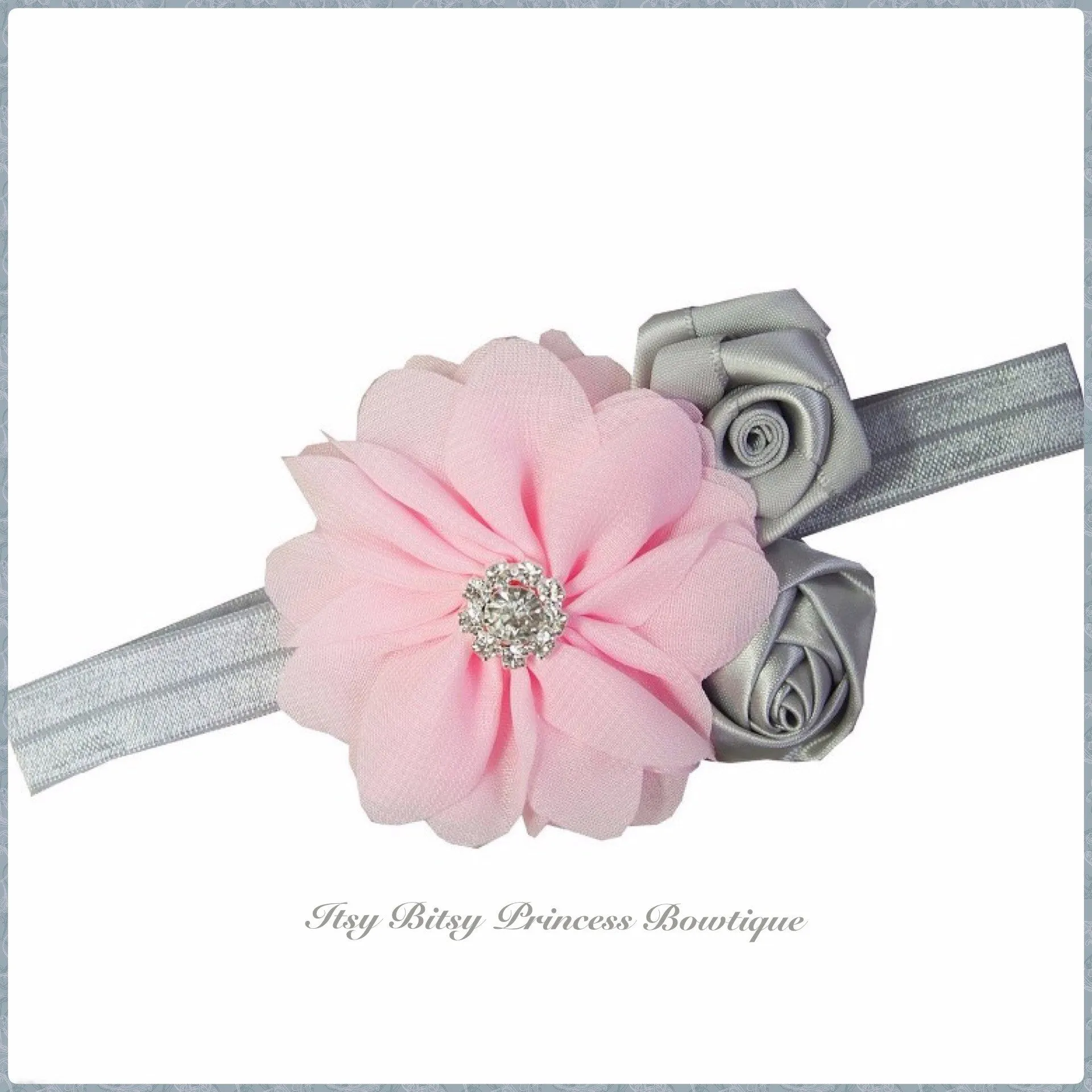 Grey & Light Pink Rosettes Headbands