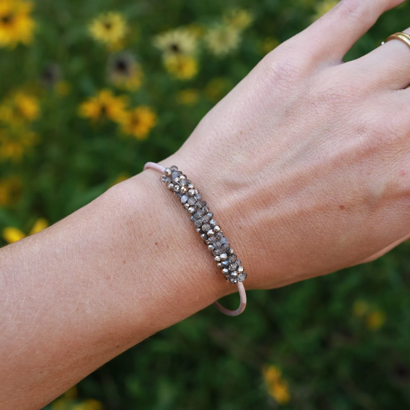 Hand Stitched Metallic Crystals Bracelet