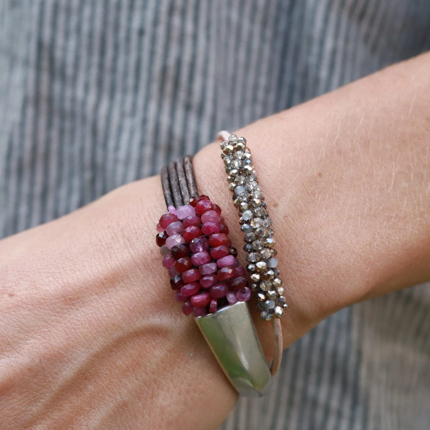 Hand Stitched Metallic Crystals Bracelet