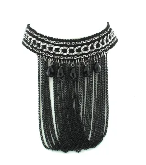 Heavy Black Lace Choker with Silver Rings, Chains & Fascitated Attachments