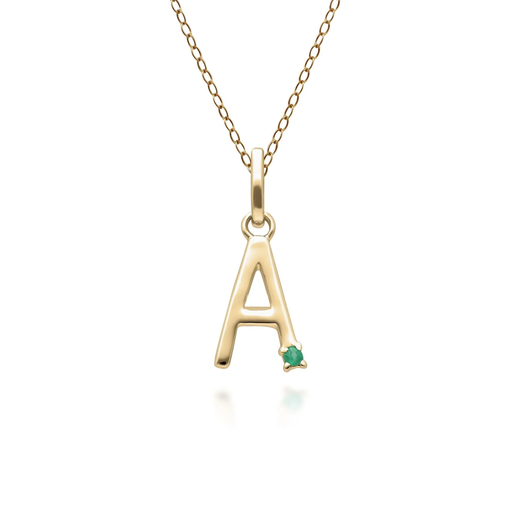 Initiale A Smaragd Anfangsbuchstaben Kette in 9ct Gelb Gold