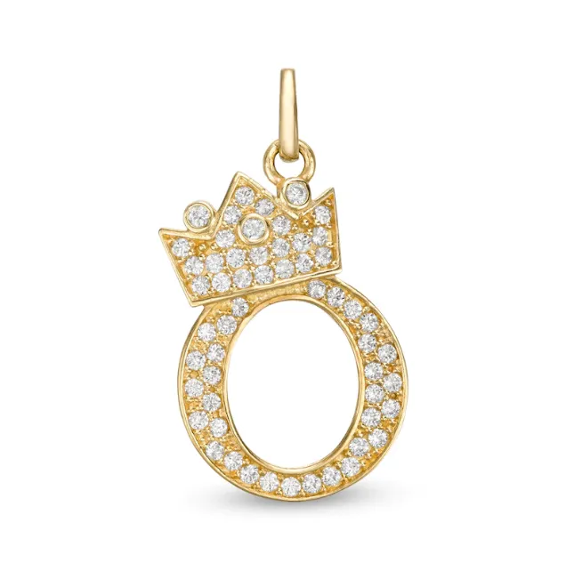 Initials Letters Pendant / 14k Yellow Gold Initials with Crown Cubic Zirconia Charm / Dije de las Iniciales en Oro