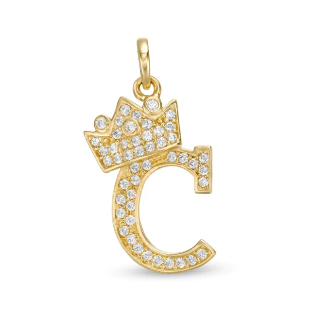 Initials Letters Pendant / 14k Yellow Gold Initials with Crown Cubic Zirconia Charm / Dije de las Iniciales en Oro