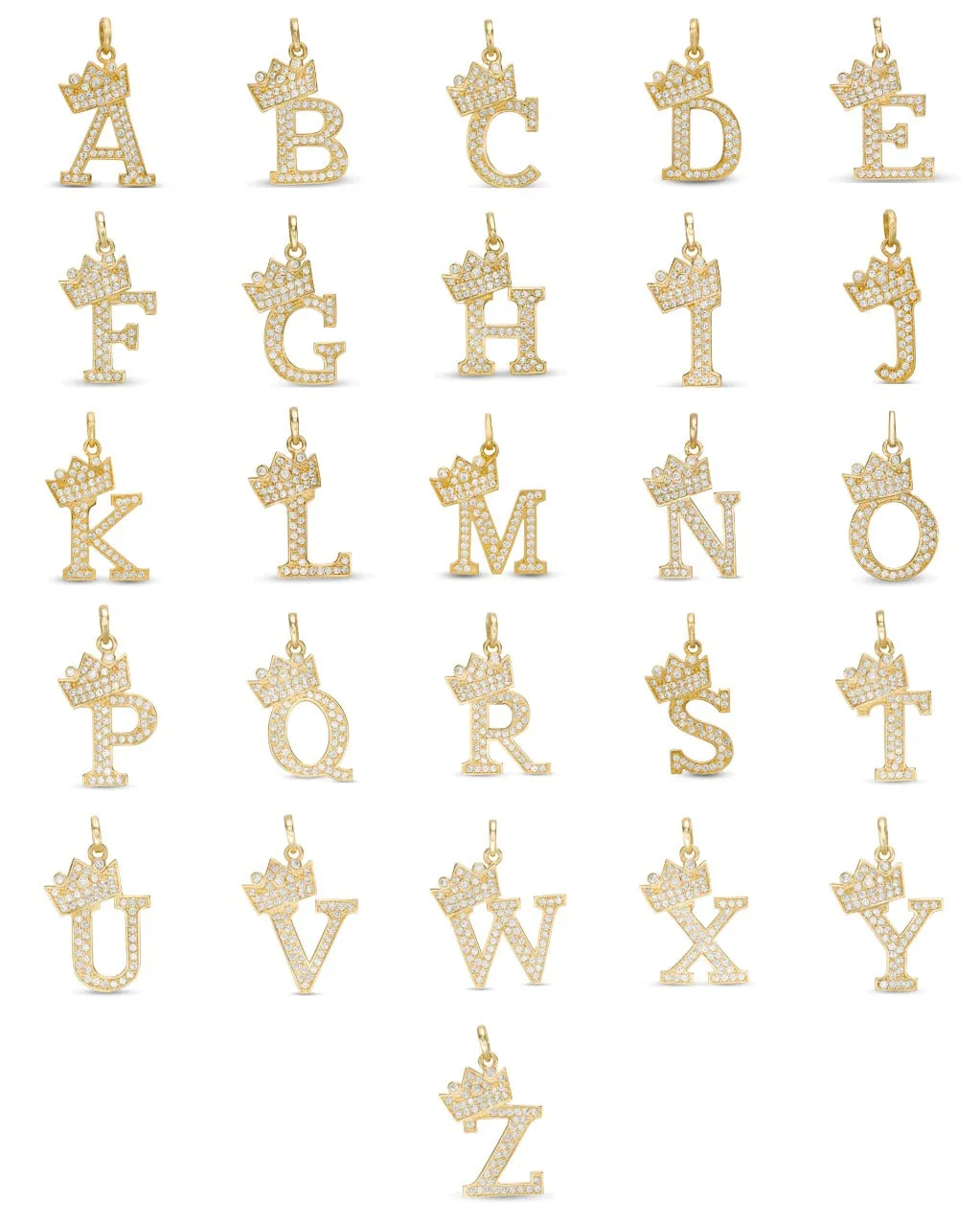 Initials Letters Pendant / 14k Yellow Gold Initials with Crown Cubic Zirconia Charm / Dije de las Iniciales en Oro