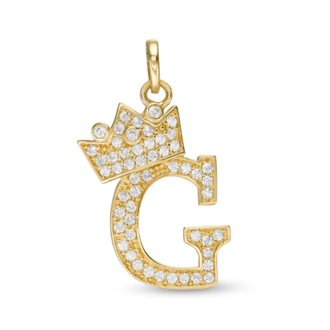 Initials Letters Pendant / 14k Yellow Gold Initials with Crown Cubic Zirconia Charm / Dije de las Iniciales en Oro