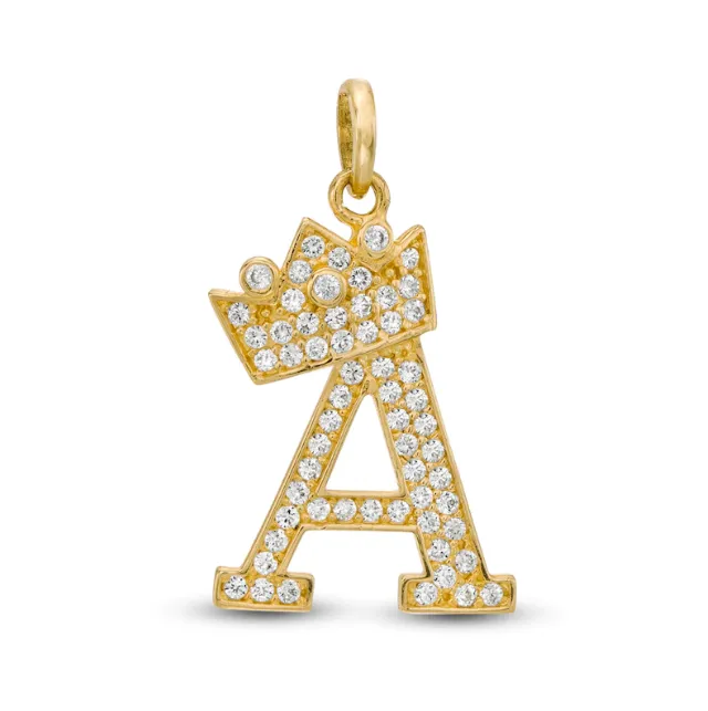 Initials Letters Pendant / 14k Yellow Gold Initials with Crown Cubic Zirconia Charm / Dije de las Iniciales en Oro