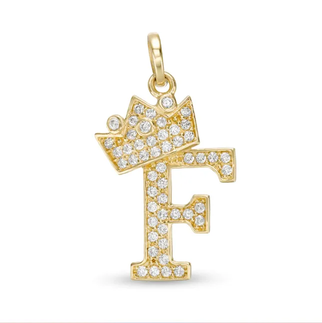 Initials Letters Pendant / 14k Yellow Gold Initials with Crown Cubic Zirconia Charm / Dije de las Iniciales en Oro