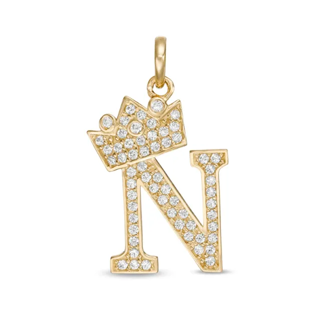 Initials Letters Pendant / 14k Yellow Gold Initials with Crown Cubic Zirconia Charm / Dije de las Iniciales en Oro