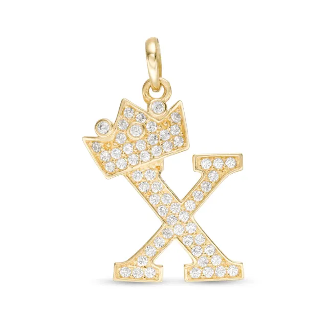 Initials Letters Pendant / 14k Yellow Gold Initials with Crown Cubic Zirconia Charm / Dije de las Iniciales en Oro