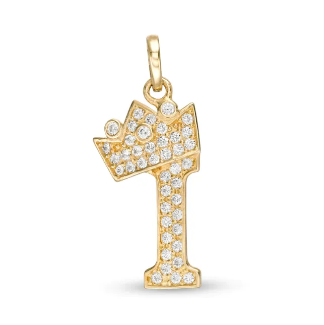 Initials Letters Pendant / 14k Yellow Gold Initials with Crown Cubic Zirconia Charm / Dije de las Iniciales en Oro