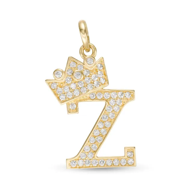 Initials Letters Pendant / 14k Yellow Gold Initials with Crown Cubic Zirconia Charm / Dije de las Iniciales en Oro