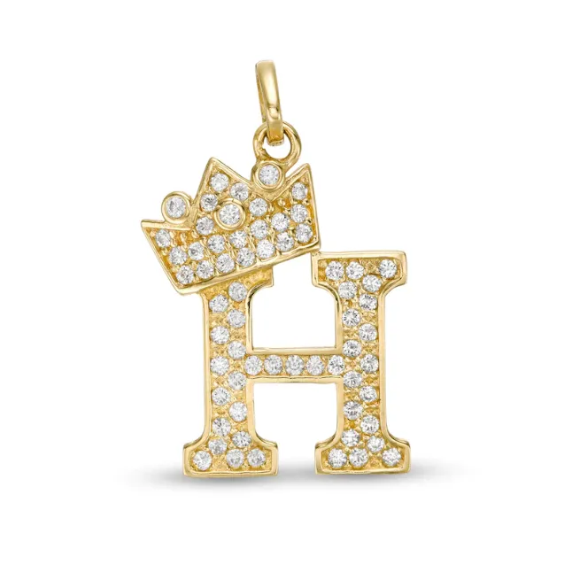 Initials Letters Pendant / 14k Yellow Gold Initials with Crown Cubic Zirconia Charm / Dije de las Iniciales en Oro