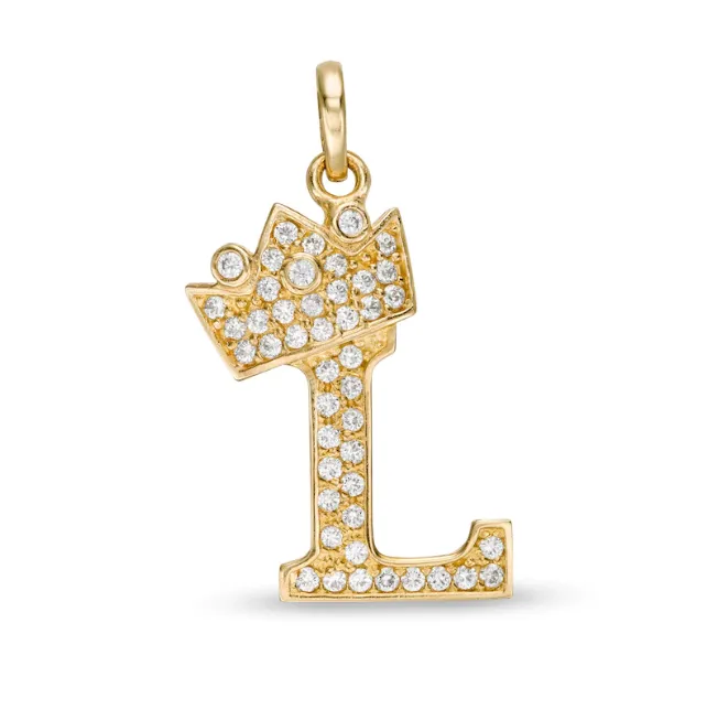 Initials Letters Pendant / 14k Yellow Gold Initials with Crown Cubic Zirconia Charm / Dije de las Iniciales en Oro