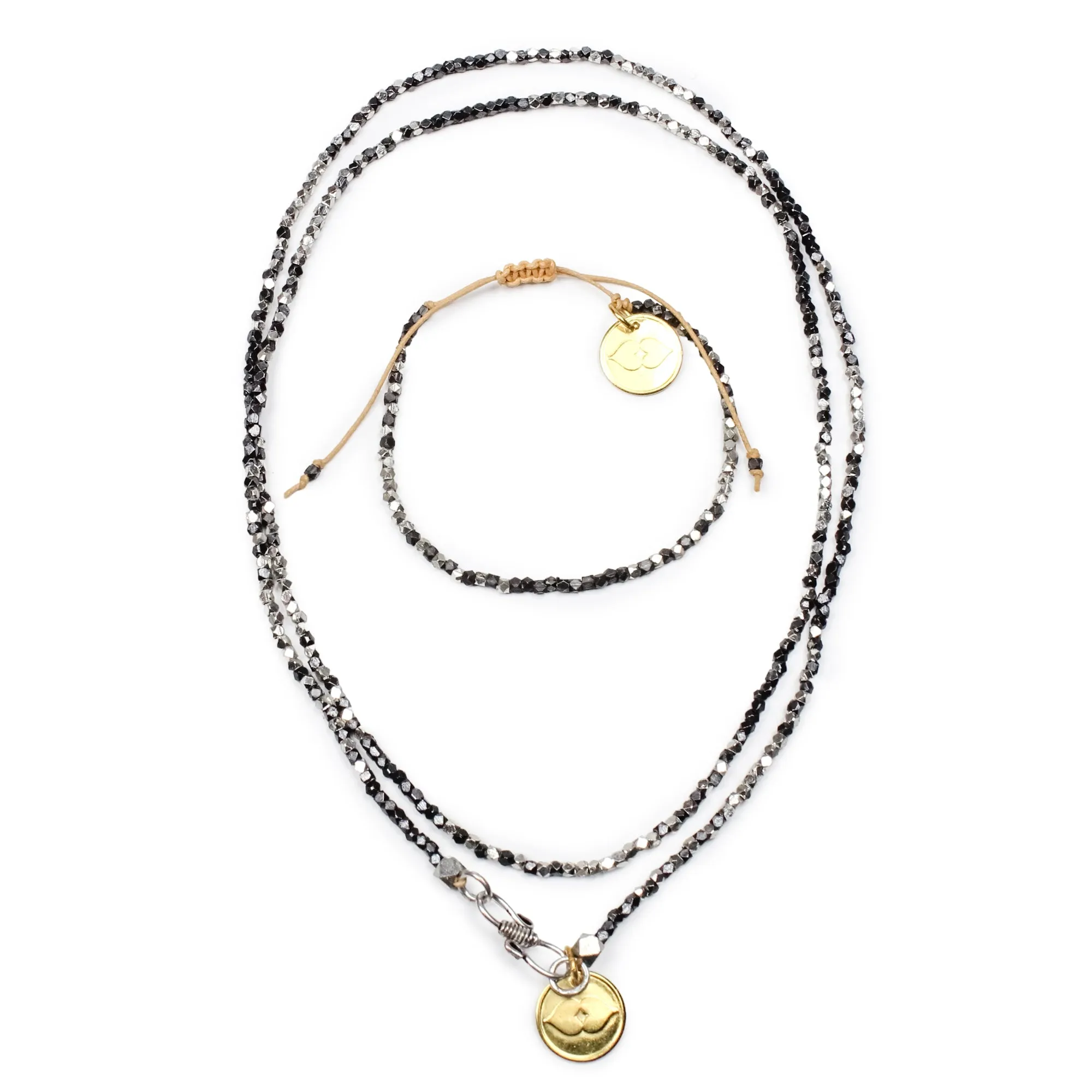 Kali Ombre Bracelet & Necklace Set - Black / Silver