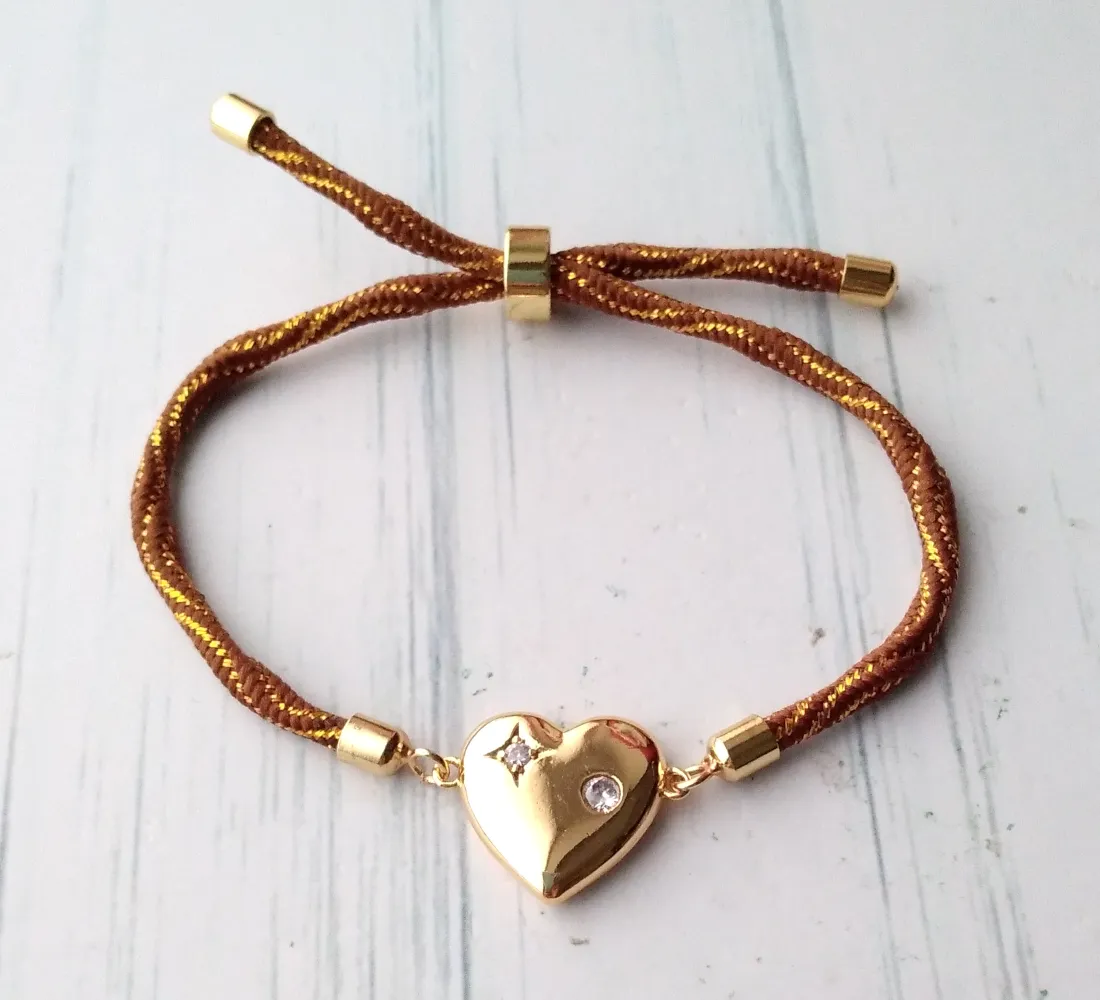 Kelly North Star Heart Metallic Corded Slider Bracelet