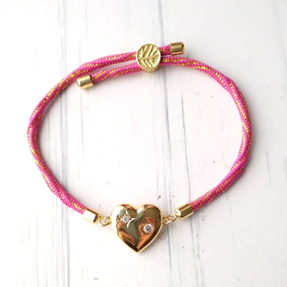 Kelly North Star Heart Metallic Corded Slider Bracelet