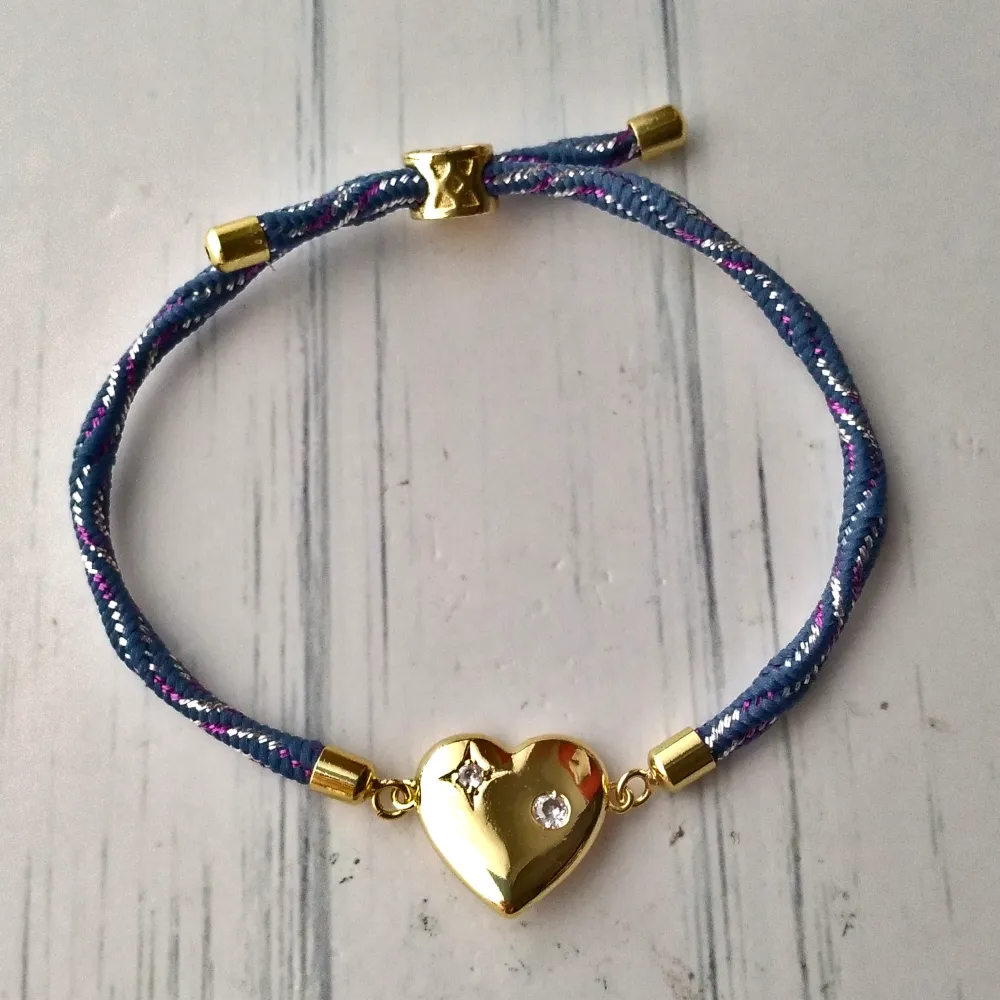 Kelly North Star Heart Metallic Corded Slider Bracelet