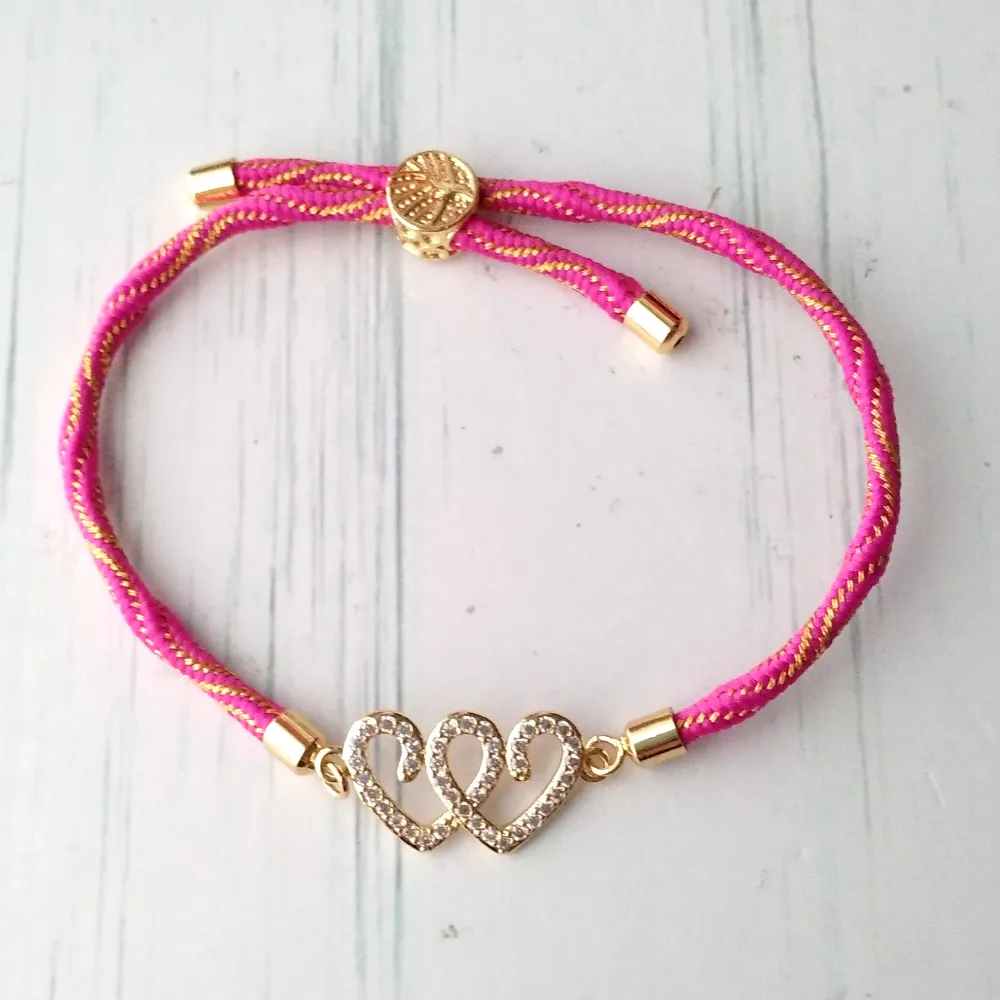 Kelly Twin Hearts Metallic Corded Slider Bracelet