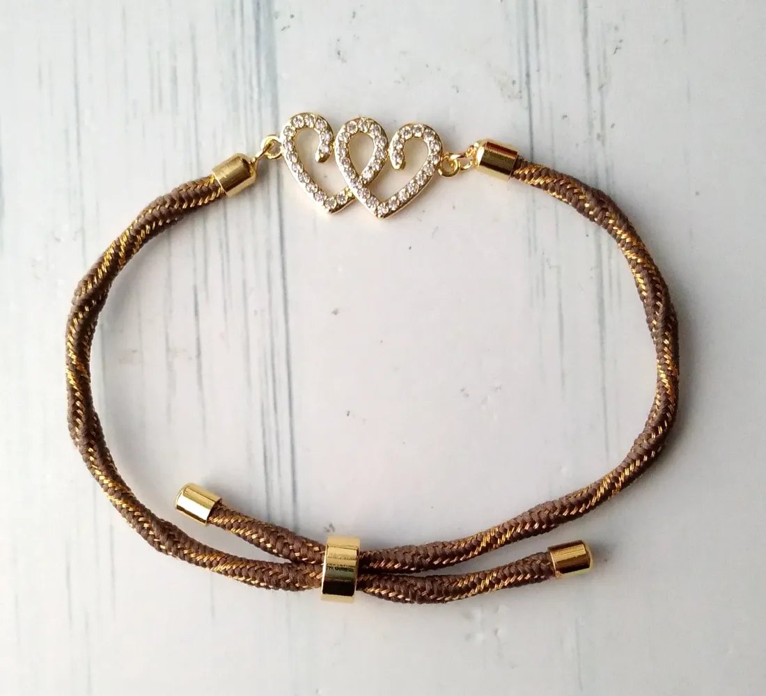 Kelly Twin Hearts Metallic Corded Slider Bracelet