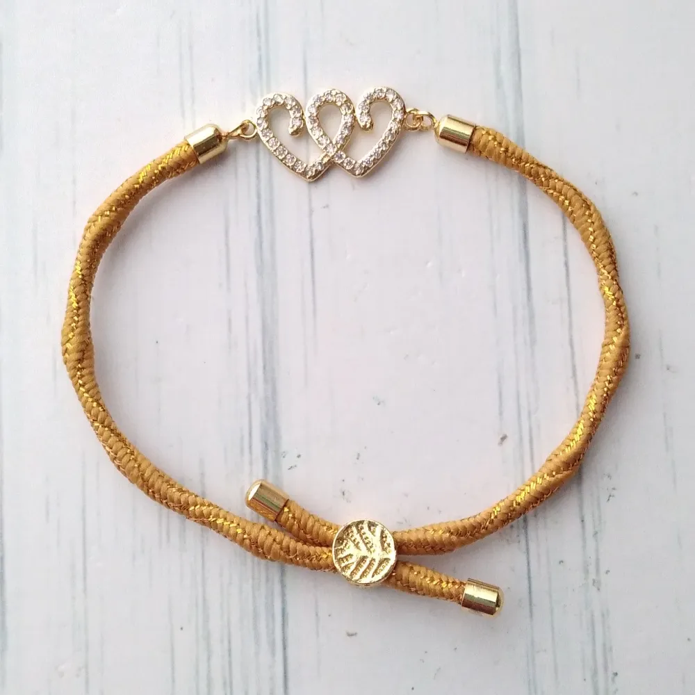 Kelly Twin Hearts Metallic Corded Slider Bracelet