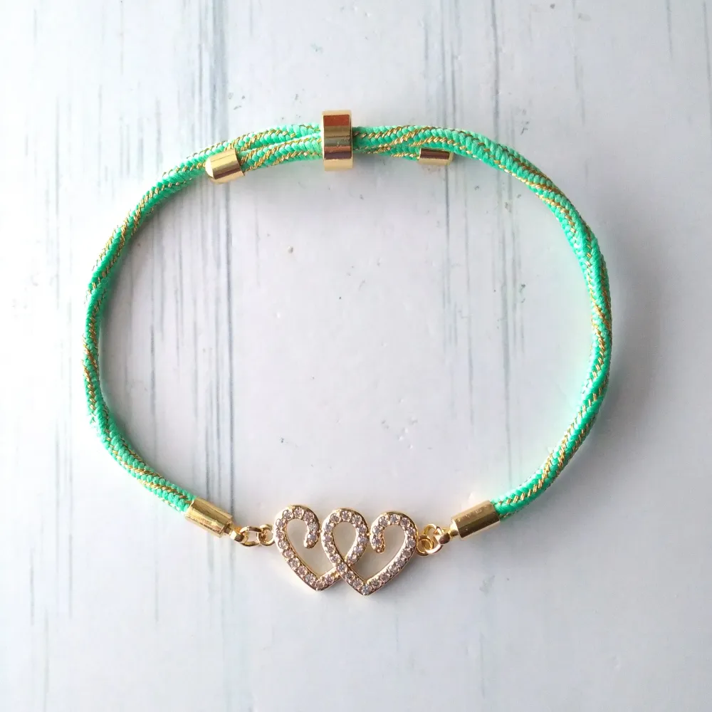 Kelly Twin Hearts Metallic Corded Slider Bracelet