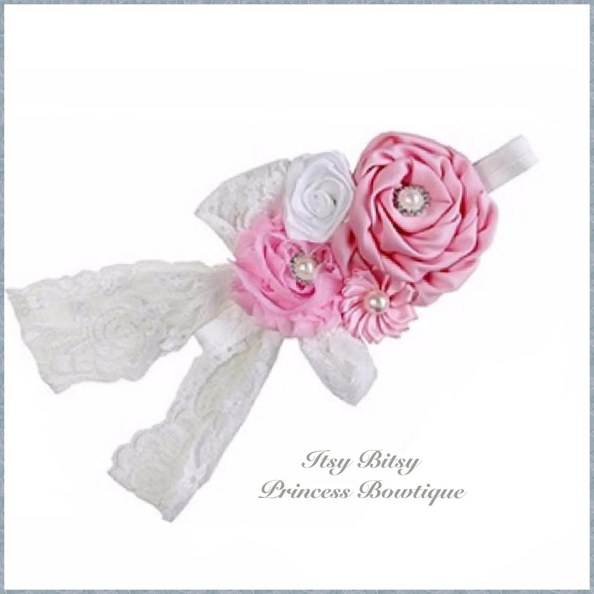 Light Pink and White Rosettes Headbands