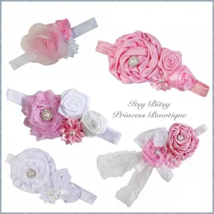 Light Pink and White Rosettes Headbands