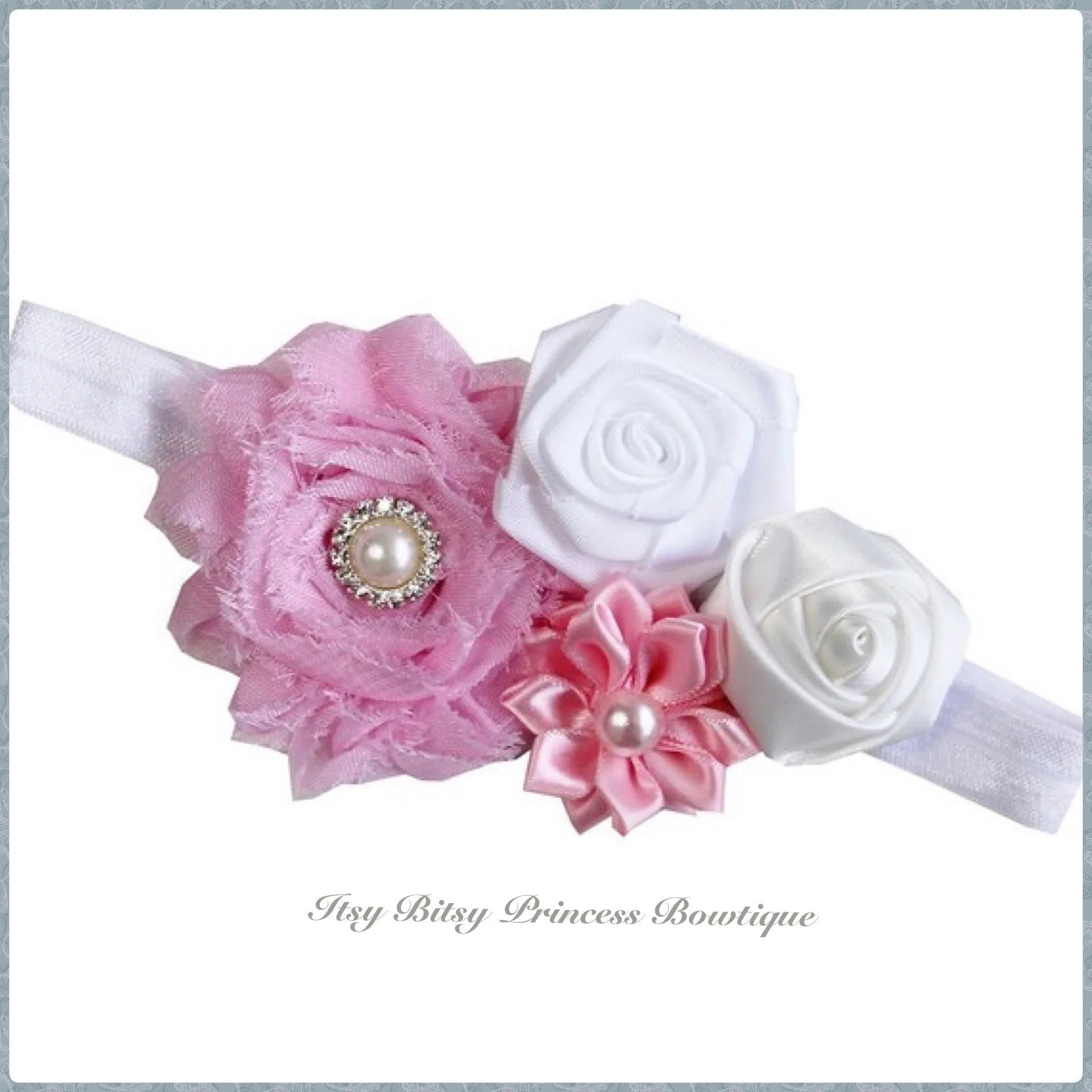 Light Pink and White Rosettes Headbands