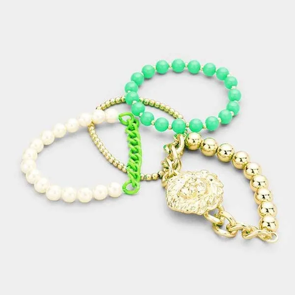 Lion Green & Gold Set of 4 Stretch Bracelets