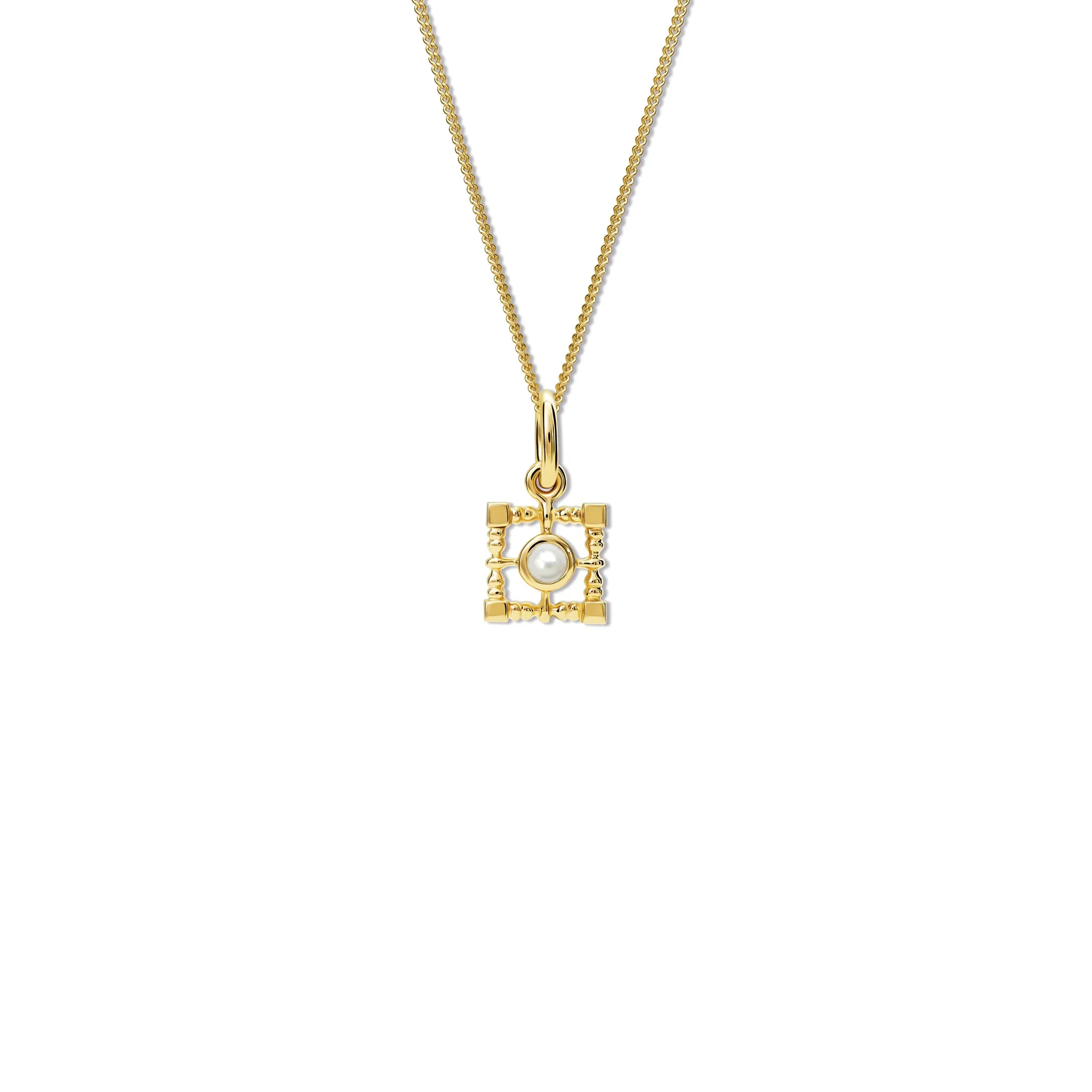 Mashrabiya Trellis Square Necklace Pendant Yellow Gold - Pearl