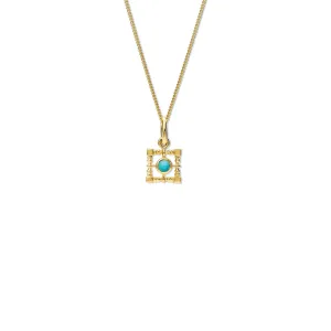 Mashrabiya Trellis Square Necklace Pendant Yellow Gold - Turquoise