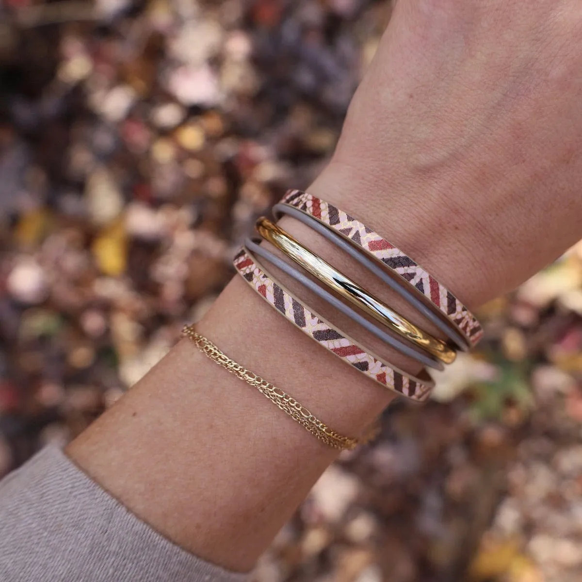 Matte Gold Metallic Brown Print Bracelet