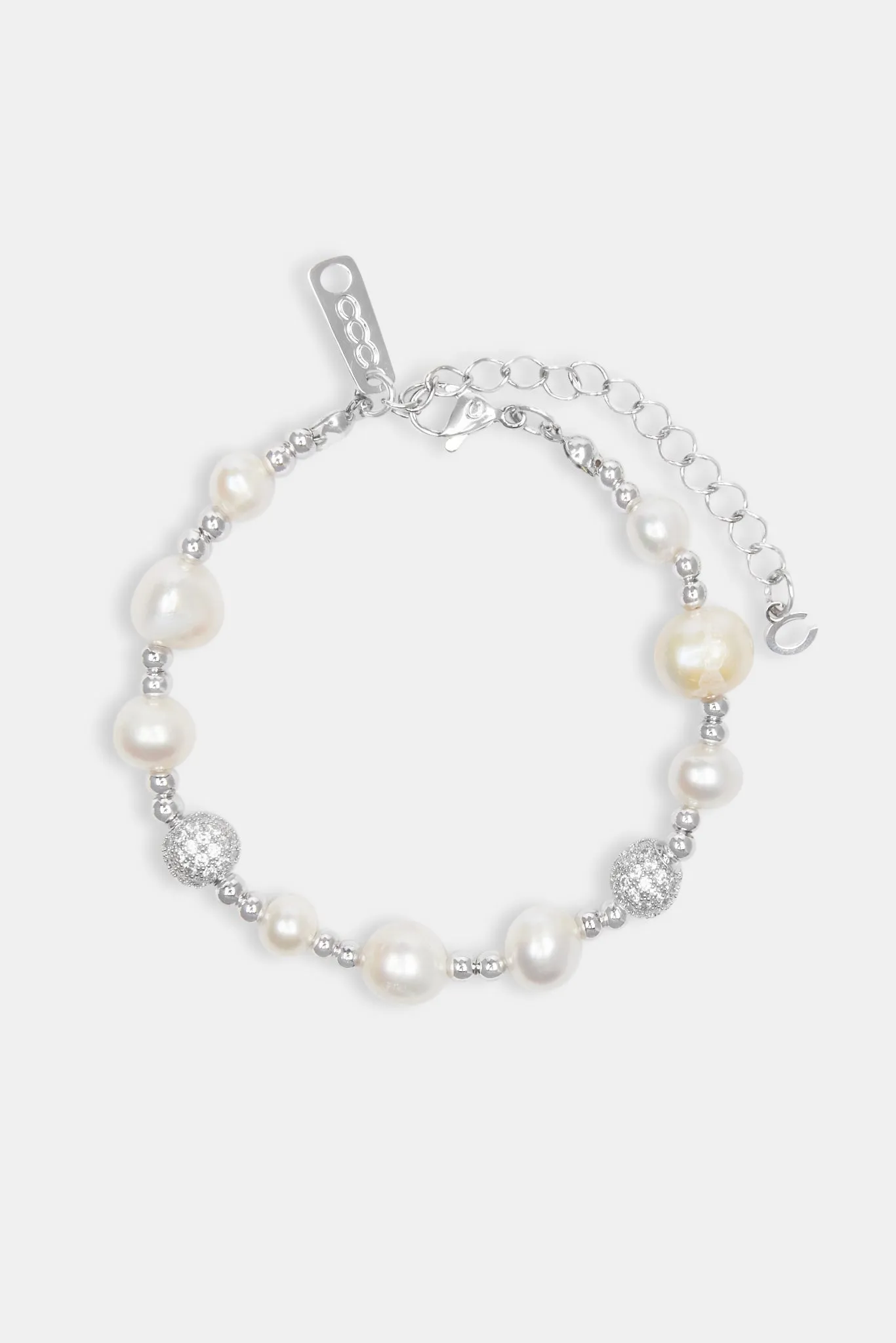 Metallic Freshwater Pearl Ice Ball Bead Bracelet - White