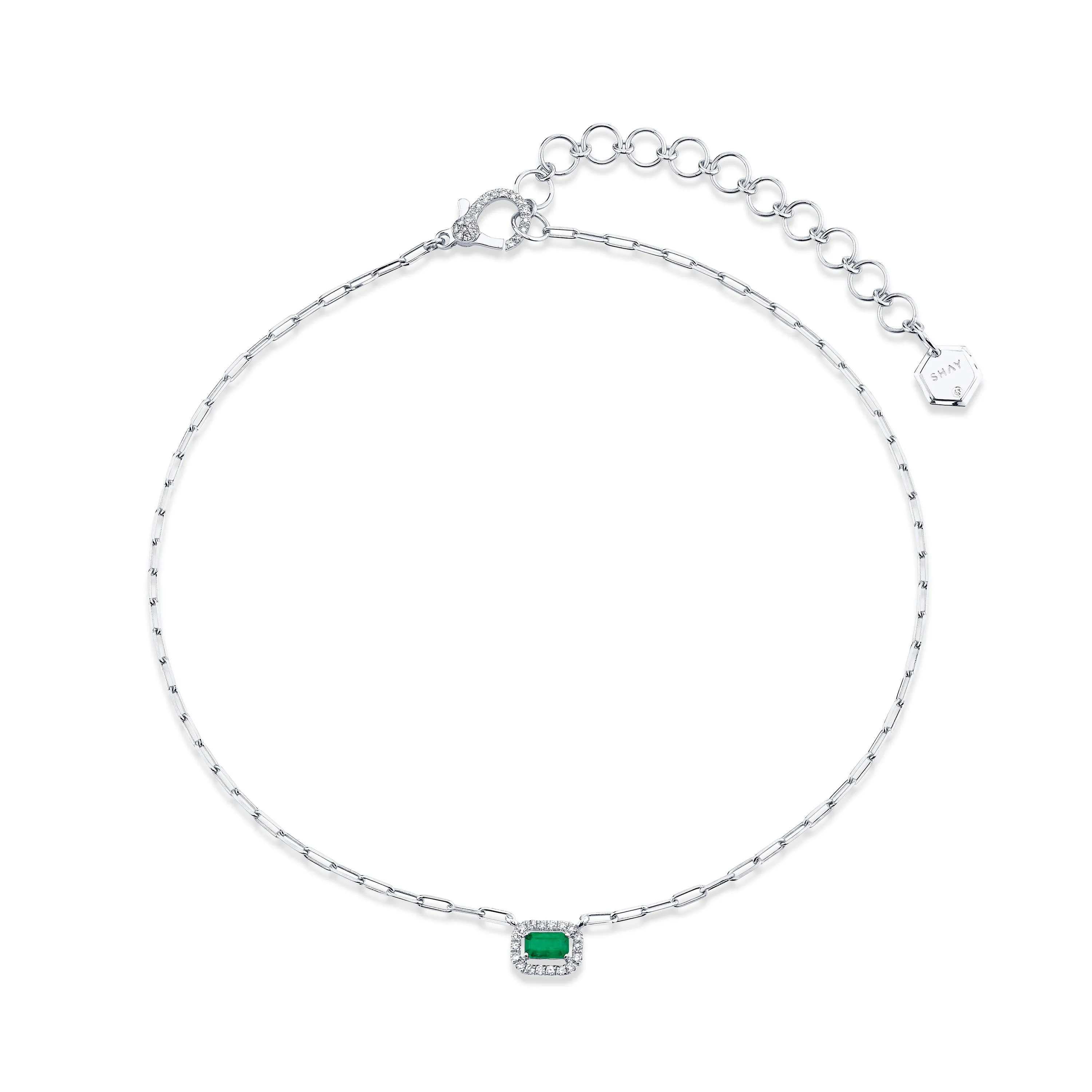 MINI ME DIAMOND & EMERALD HALO DROP NECKLACE