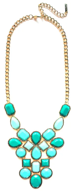 Mint & Emerald Jeweled Cluster Statement Necklace