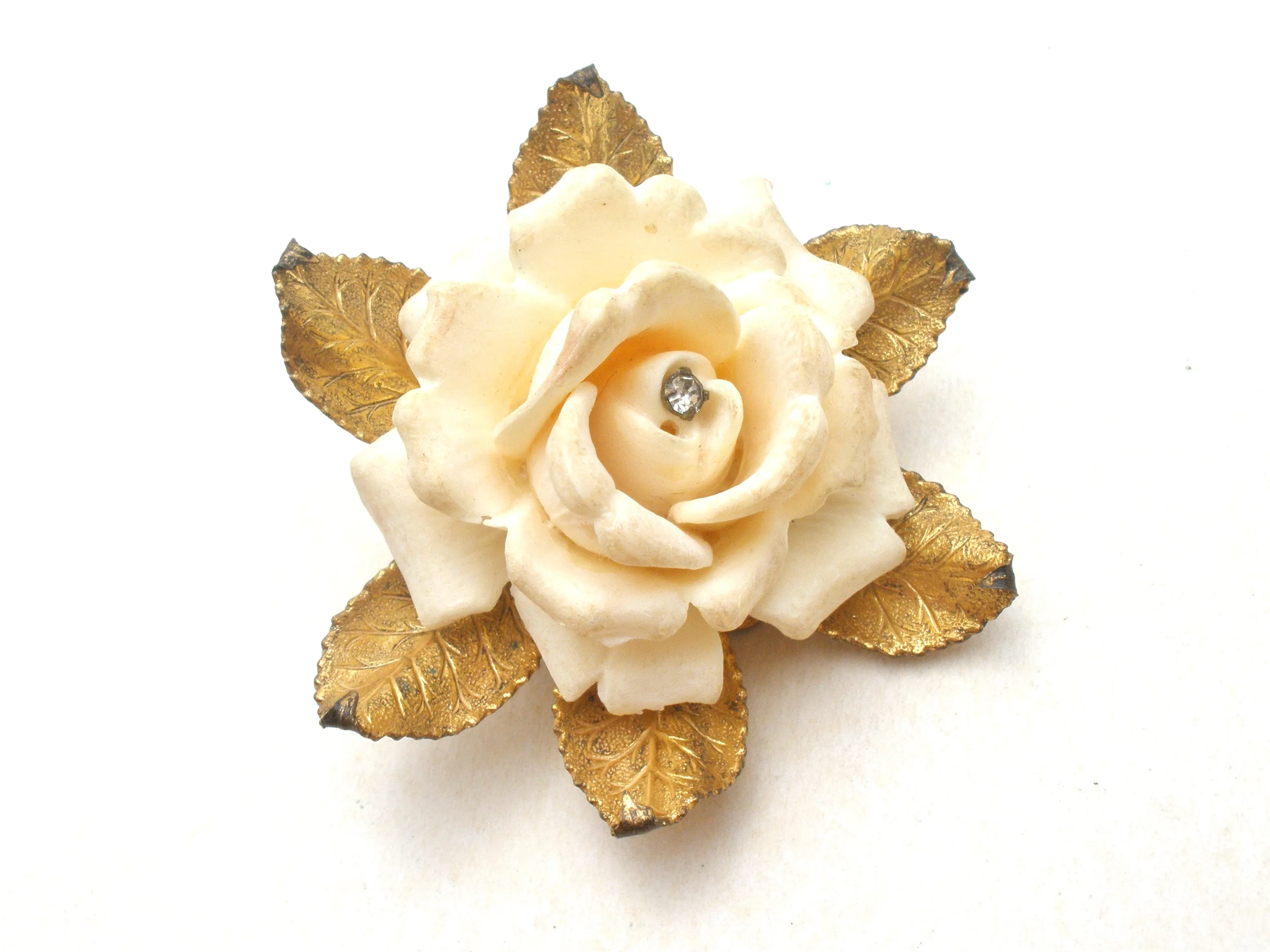 Miriam Haskell Celluoid Rhinestone Rose Brooch Pin