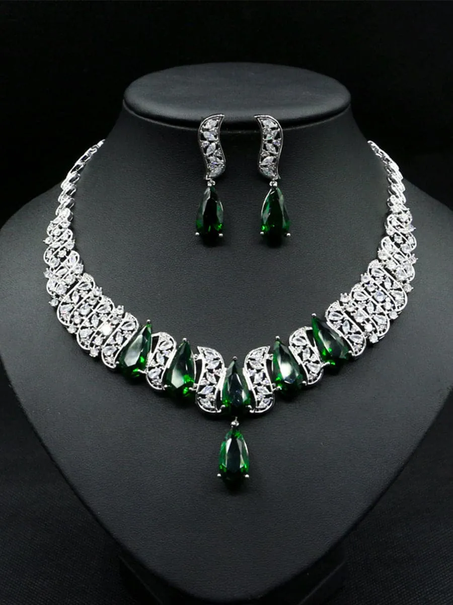 Missord Pear Cut Inlay Zircon Cutout Necklace Earrings Set MRL1018