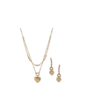 Multi Row Heart Motif Set - Gold/Crystal