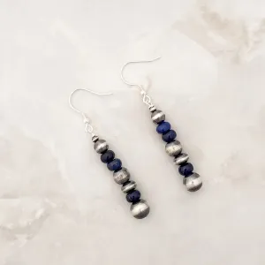 Navajo Pearls & Lapis Drop Dangle Earrings Sterling Silver NPE017