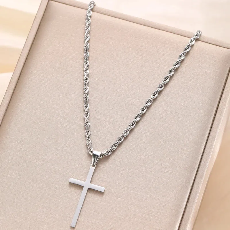 New Stainless Steel Cross Pendant Necklace for Men Women Minimalist Gold Color Jewelry Male Female Necklaces Chokers Gifts 2024